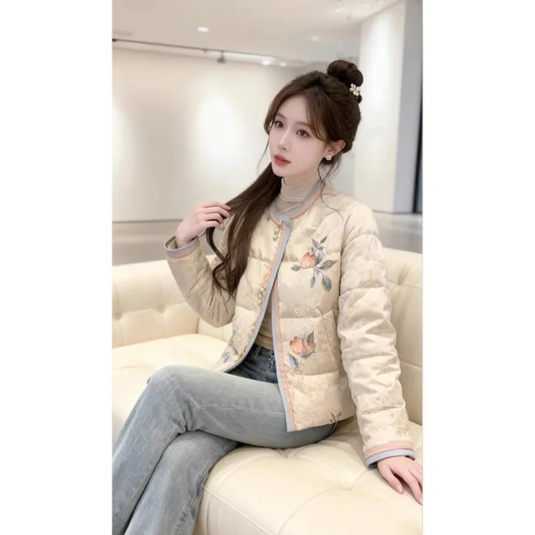 新中式时尚洋气复古中国风气质棉服女2025冬季新款印花设计感衣服