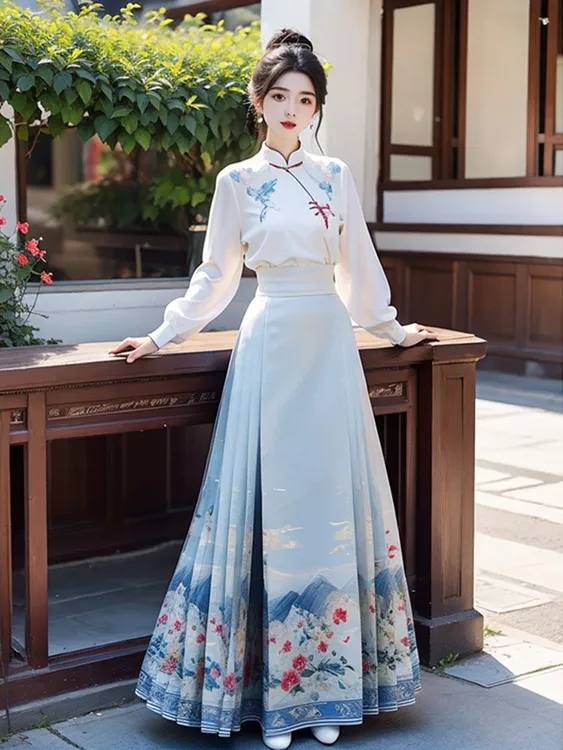 国风复古漂亮超仙绣花上衣马面裙套装2025秋季新款新中式两件套女