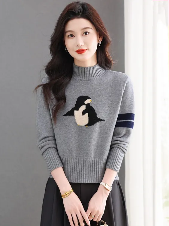 时尚小个子短款毛衣女秋冬款半高领高腰内搭上衣针织打底毛衫厚