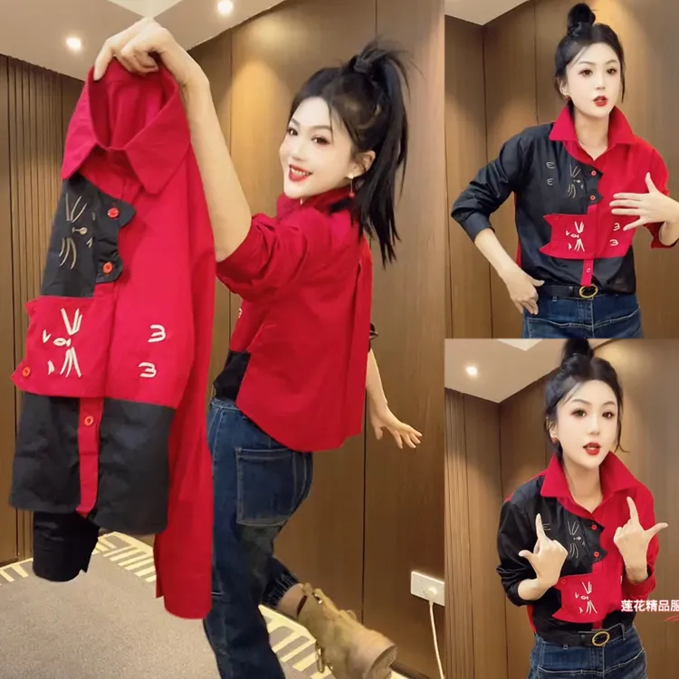 小个子洋气时尚AB版翻领衬衫女宽松遮肉百搭洋气短款小衫2025新款