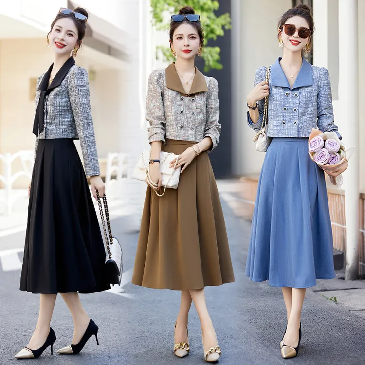 2025年春装新款衣领两种穿法简约长袖穿着透气舒适两件套套裙