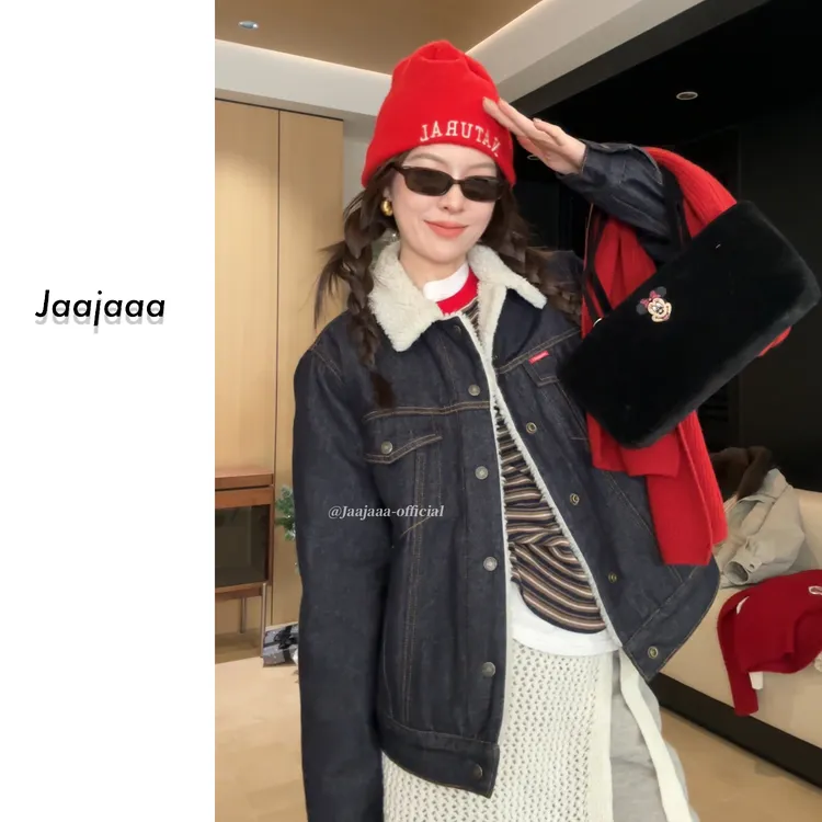 Jaajaaa寒梅煮雪 冬季小众简约百搭时尚气质加绒加厚牛仔外套/ACI