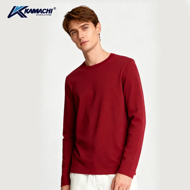 KAMACHI棉打底衫男春秋内搭红色男士长袖T恤男款t纯色秋季上衣衫