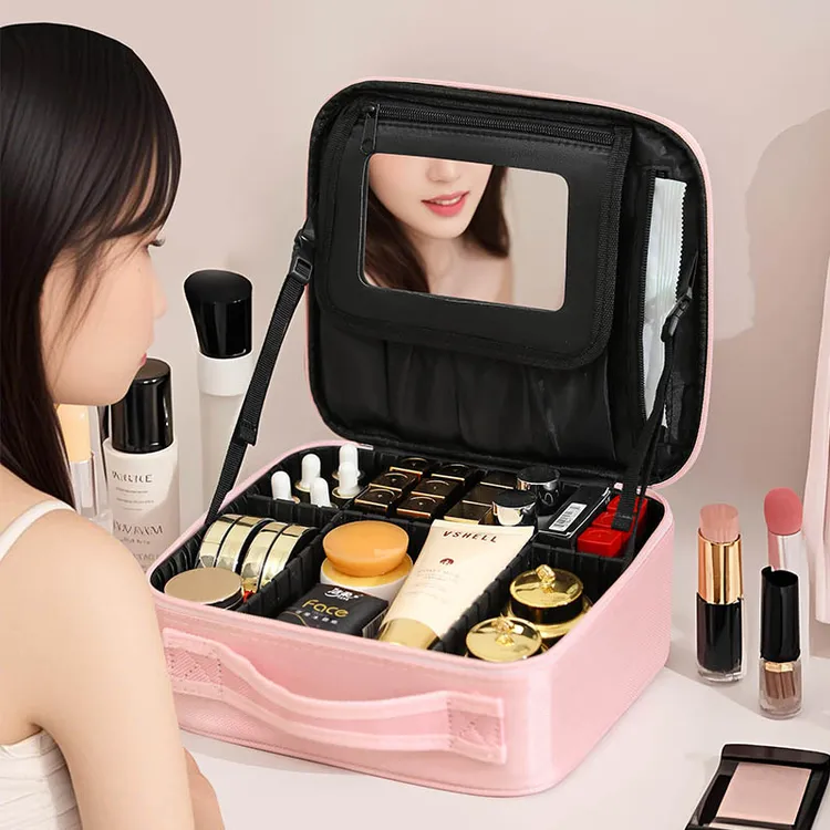网红防水纯色粉色拉链款简约风化妆包时尚便携式多功能小号收纳包