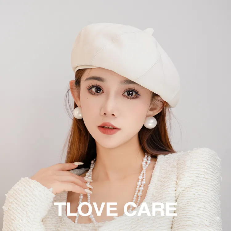 9433秋冬季新款羊皮贝雷帽女士时尚洋气百搭画家帽复古八角蓓蕾帽