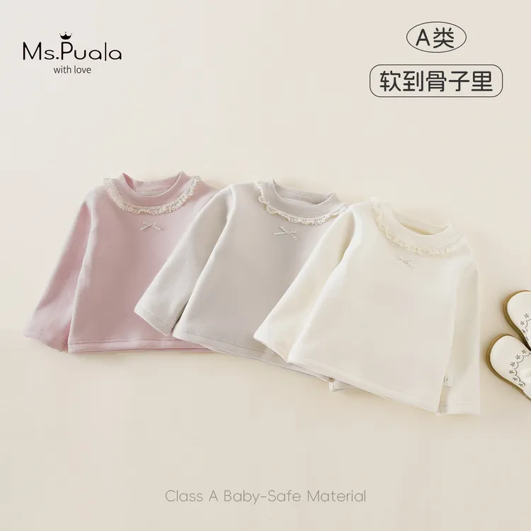 【Ms.Puala桃乐丝】童装婴幼童长袖T恤女宝宝棉质加绒半高领打底衫