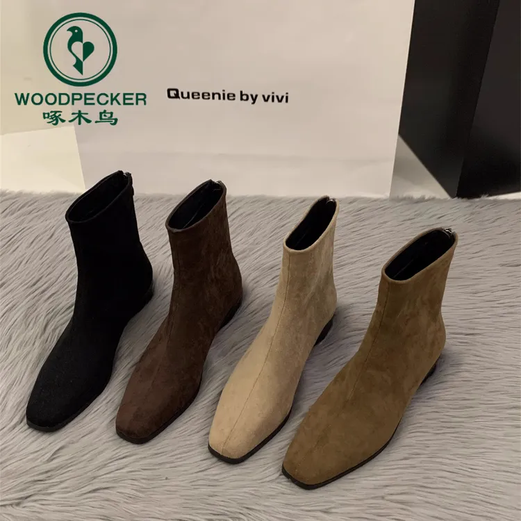 啄木鸟绒面法式小踝靴子女2025新款爆款秋季马丁靴百搭瘦瘦短靴子