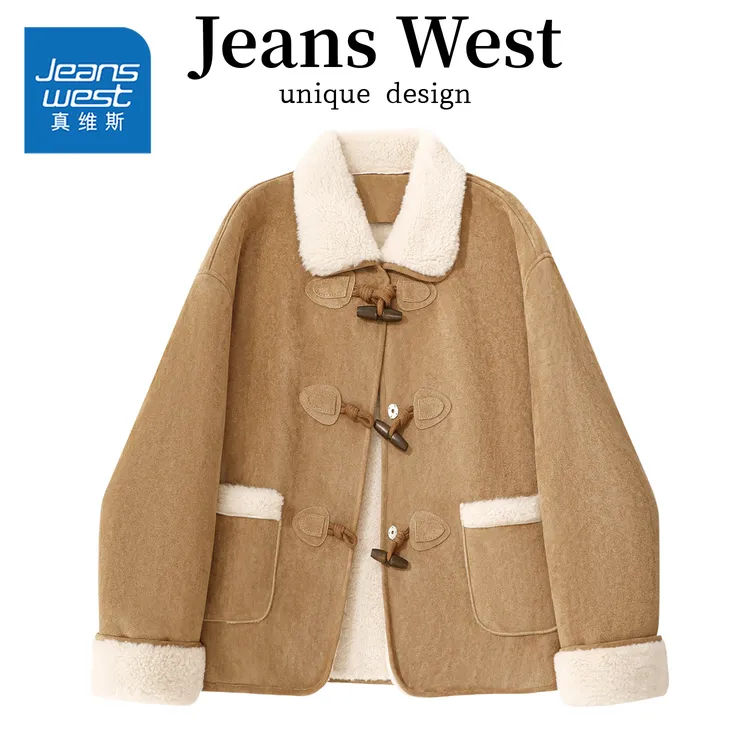 ZD真维斯麂皮外套女款爆款2025新款冬女士网红款外套羊羔绒厚外套