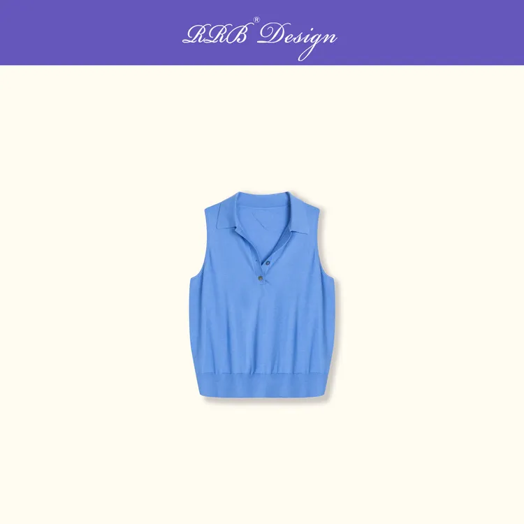 RRB Design「智性时髦」修身显瘦POLO领三粒扣背心百搭无袖上衣