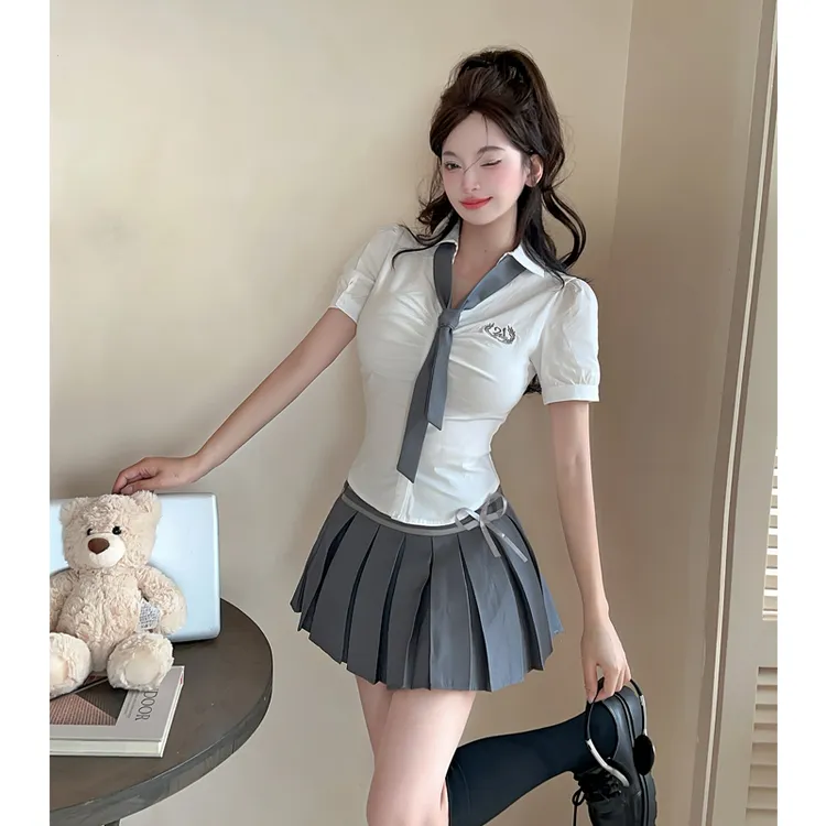 时尚jk制服套装女装韩式学院风短袖衬衫纯欲半身裙子两件套夏季