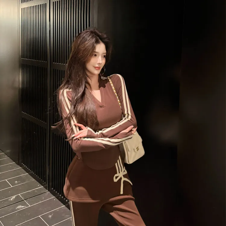 GUIDI GUDI【蝴蝶叙事】秋冬条纹运动风两件套套装/黄加蓝 