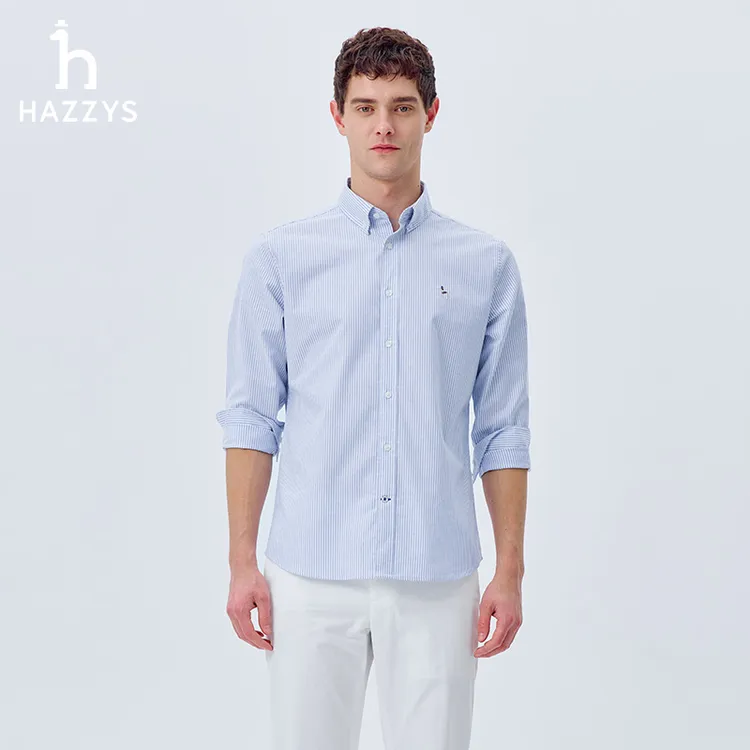 【商场同款】Hazzys哈吉斯男士长袖商务衬衫时尚春秋条纹休闲衬衣