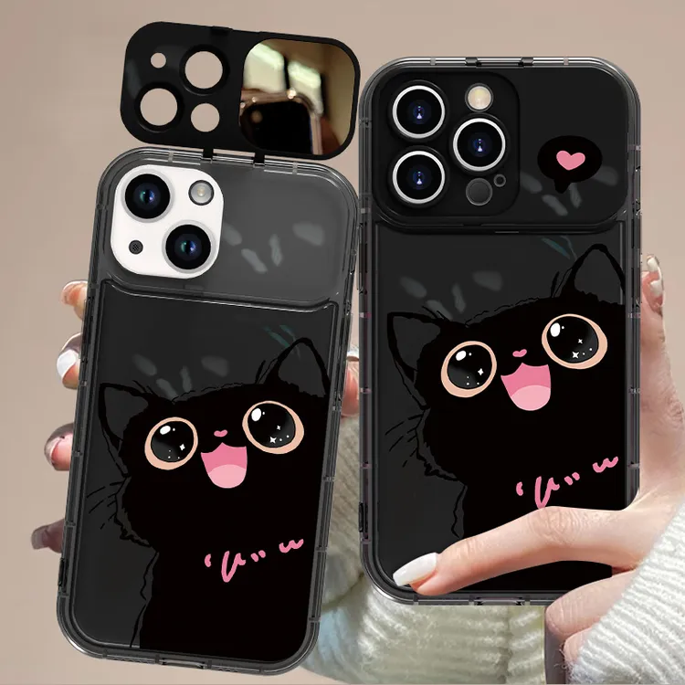 大眼黑猫适用于苹果/华为/OPPO/VIVO/小米手机壳气泡镜子防摔女款