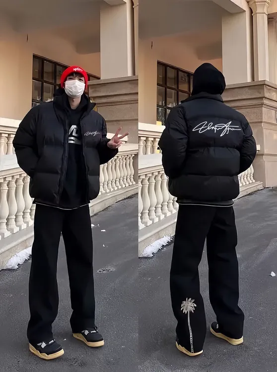 美式复古立领防寒服棉服男款冬季加厚面包服oversize潮牌羽外套绒