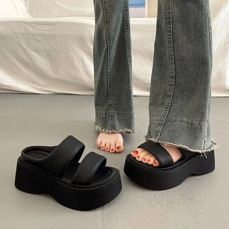 配裙子绝美厚底增高凉拖鞋女夏季外穿高级感2025新款外出坡跟拖鞋