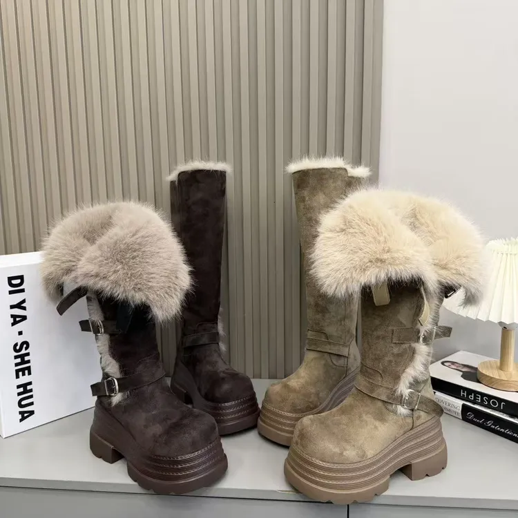 网红爆款原版厚底毛绒雪地靴女高筒加绒保暖防滑长筒靴冬季马丁靴