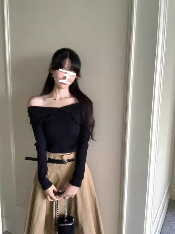 法式气质一字肩长袖针织衫上衣时尚套装女秋季高级感半身裙两件套