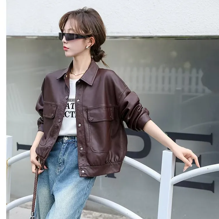 宽松洋气皮衣女夹克短款外套2025春秋新款时尚小个子休闲PU机车服