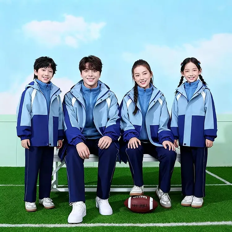 现货江西赣州市统一校服中小学生冲锋衣冬季套装加绒可拆卸三合一