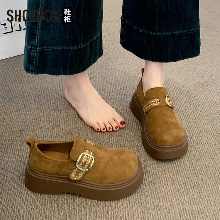 SHOEBOX鞋柜厚底勃肯鞋女2025新款秋季复古休闲一脚蹬乐福鞋女