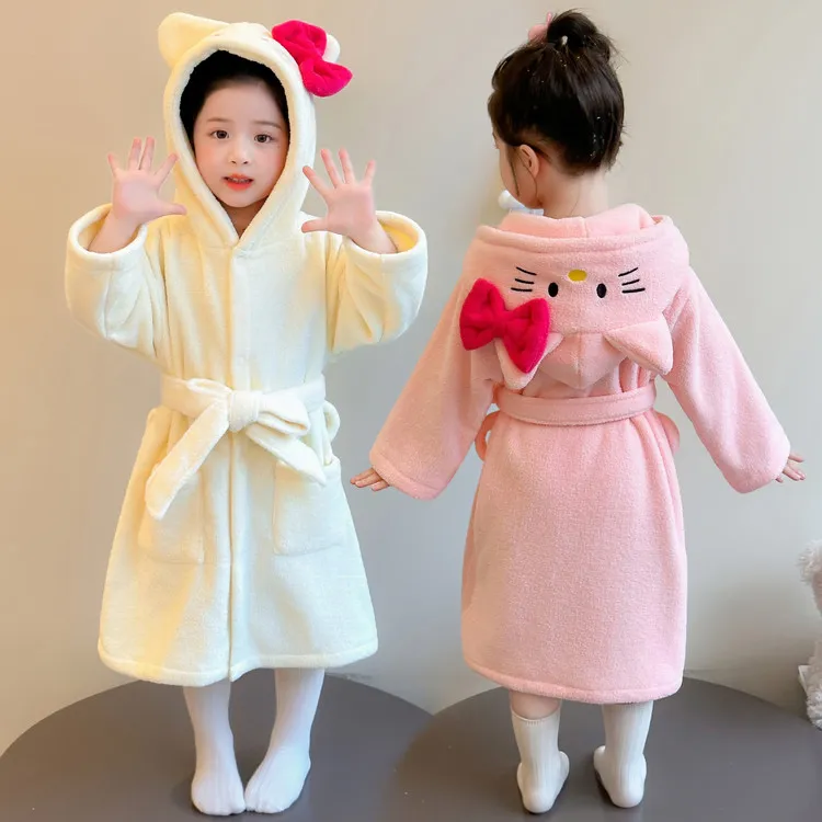 可爱儿童浴袍2025新款女童宝宝珊瑚绒浴袍连帽睡衣秋冬季家居服