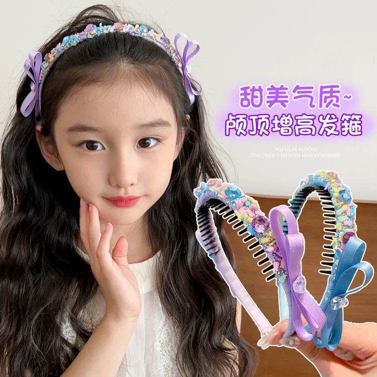 儿童发箍女童不勒头2025新款亮钻甜美女孩发饰宝宝防滑蝴蝶结头箍