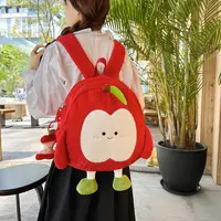 mingdiandian双肩包女可爱毛绒苹果卡通小书包休闲洋气出游包包