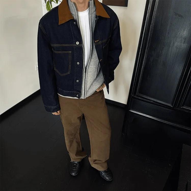 美式复古丹宁色牛仔外套男款vintage巴恩风街头休闲宽松情侣夹克
