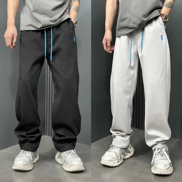 夏季垂感男士休闲裤时尚百搭潮流宽松直筒运动卫裤刺绣百搭长裤子