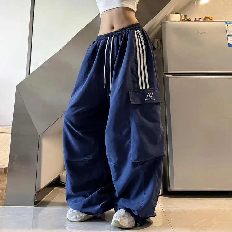 DDNX美式高街嘻哈hiphop条纹工装裤男女同款宽松百搭阔腿街舞裤子