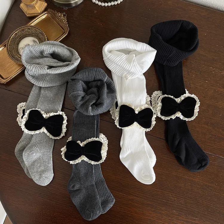 【安可馨专属】小香风植绒花边面包蝶公主女儿童打底连裤袜FK5762