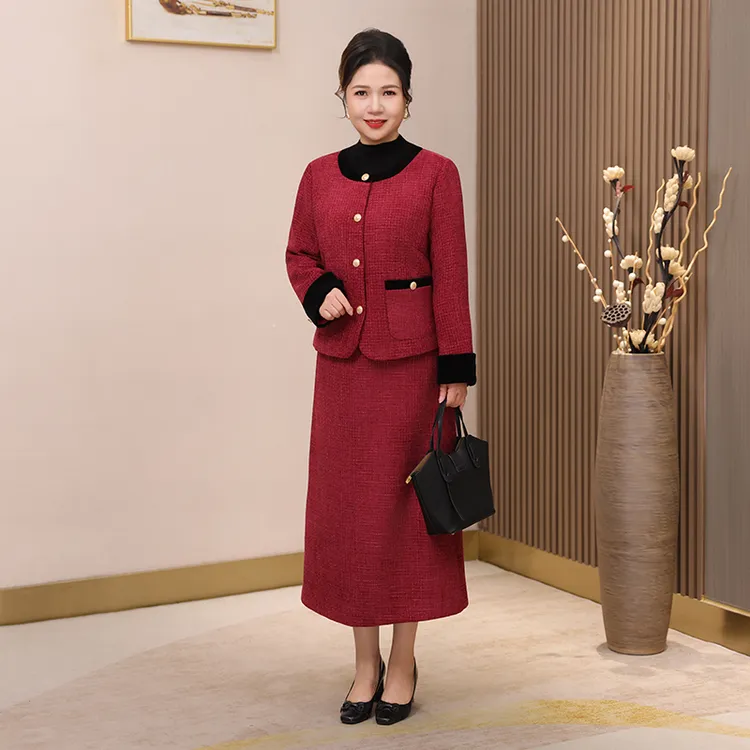 胖妈妈新款秋季小香风外套高贵名媛半身裙年轻女士优雅时尚一整套