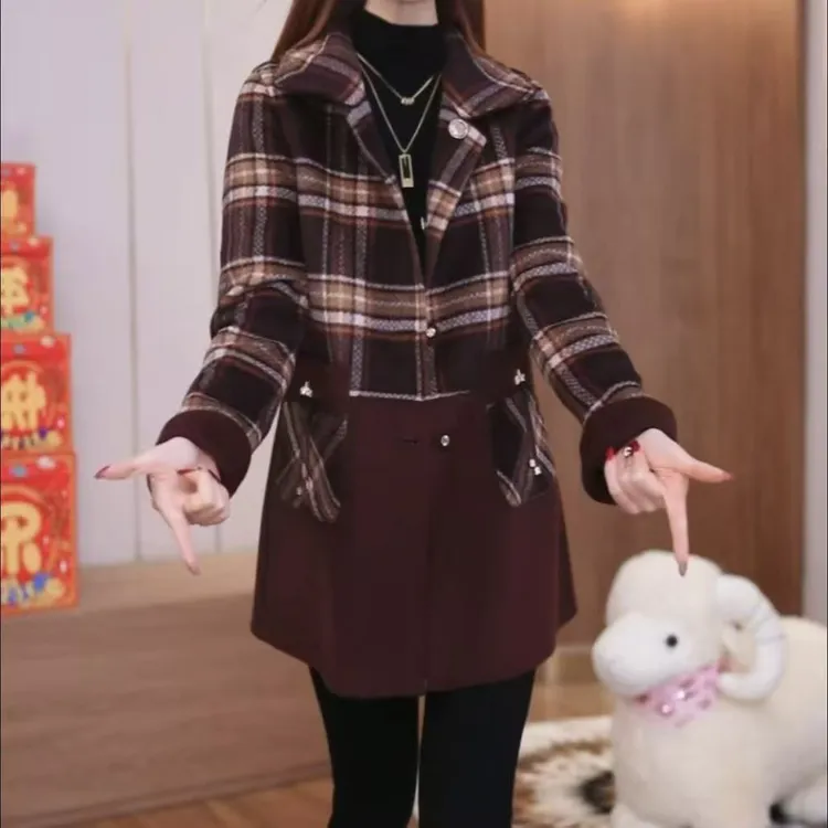 加绒时尚大衣优雅气质上衣2025秋冬季新款遮肚显瘦时尚中长款外套