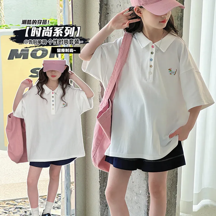 女大童T恤2025夏装新新款初中生凉感短袖polo衫学生休闲半袖上衣