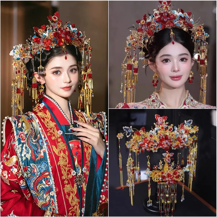Z8349复古红色金色新娘结婚大方婚礼奢华大气新娘头饰