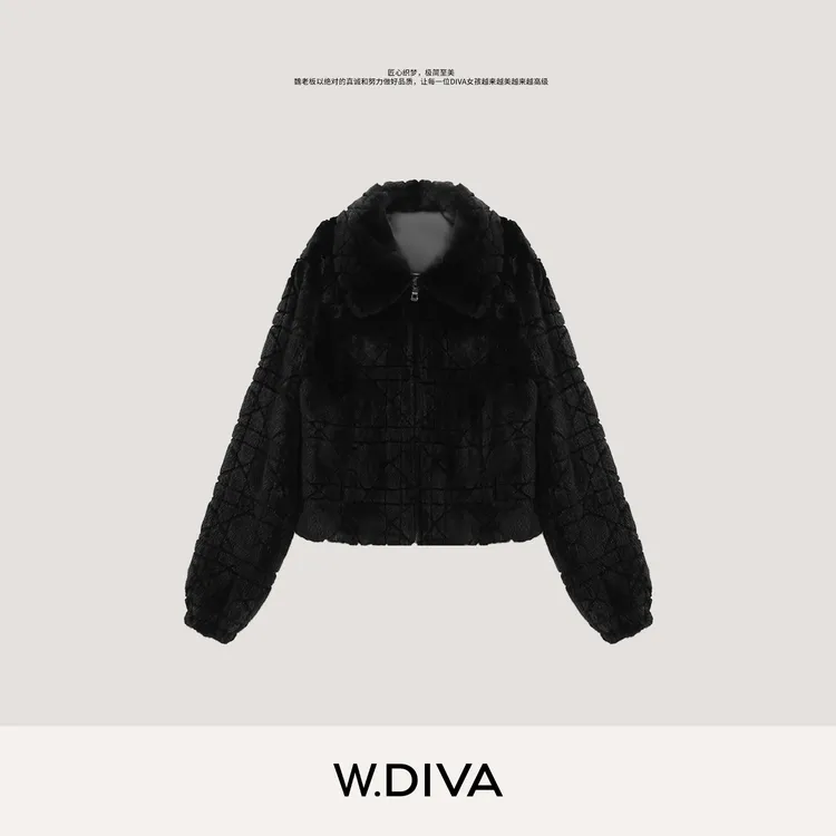 W.Diva【收藏家】黑色轻奢贵气设计师款丹麦进口水貂大衣4C0611400