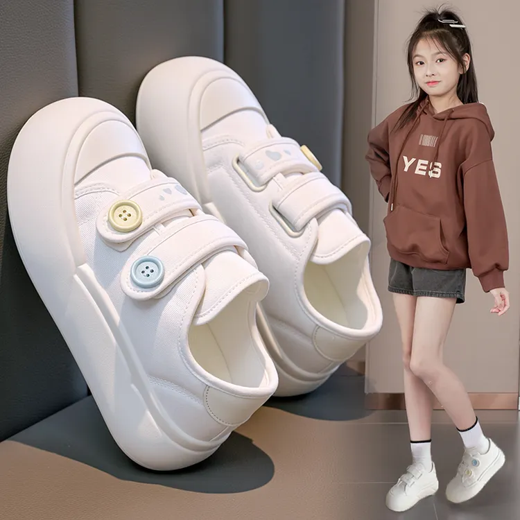 女童鞋子2025新款秋季软底学生运动鞋儿童板鞋小白鞋面包鞋魔术贴