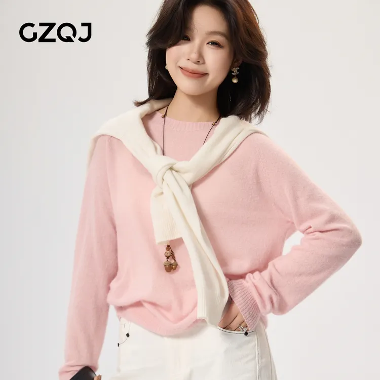 老琴私服【美丽诺言】山羊绒桑蚕丝时尚圆领纯色针织衫毛衣女0521