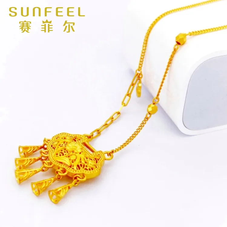SUNFEEL/赛菲尔足金999黄金璎珞锁流苏套链时尚精致款国庆优惠