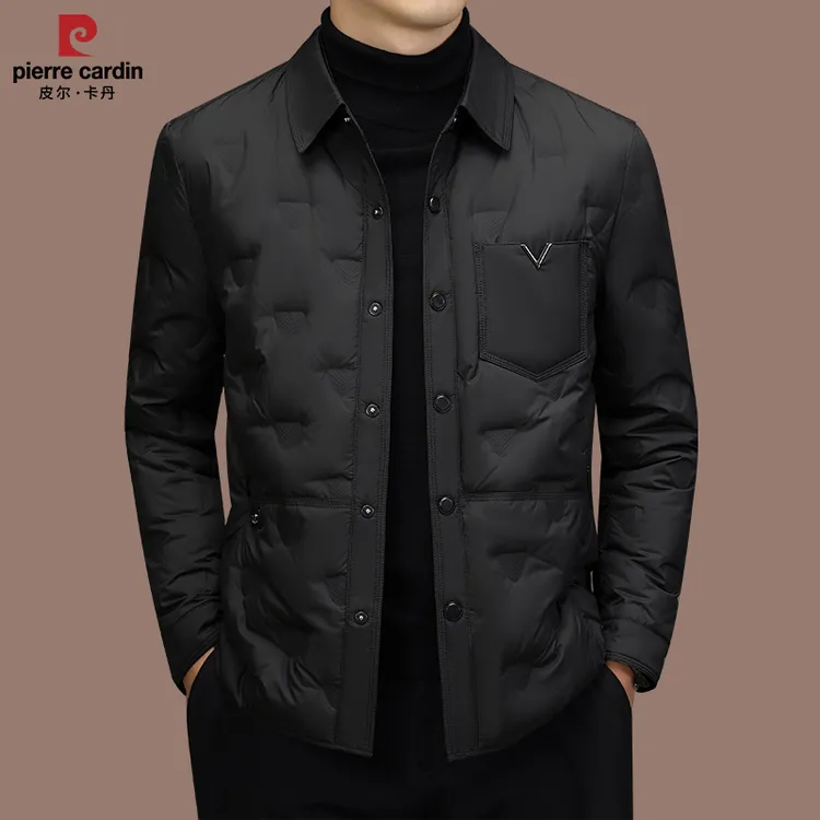 【皮尔卡丹】男士羽绒服轻薄鸭绒款男装休闲衬衫领冬装保暖时尚外套