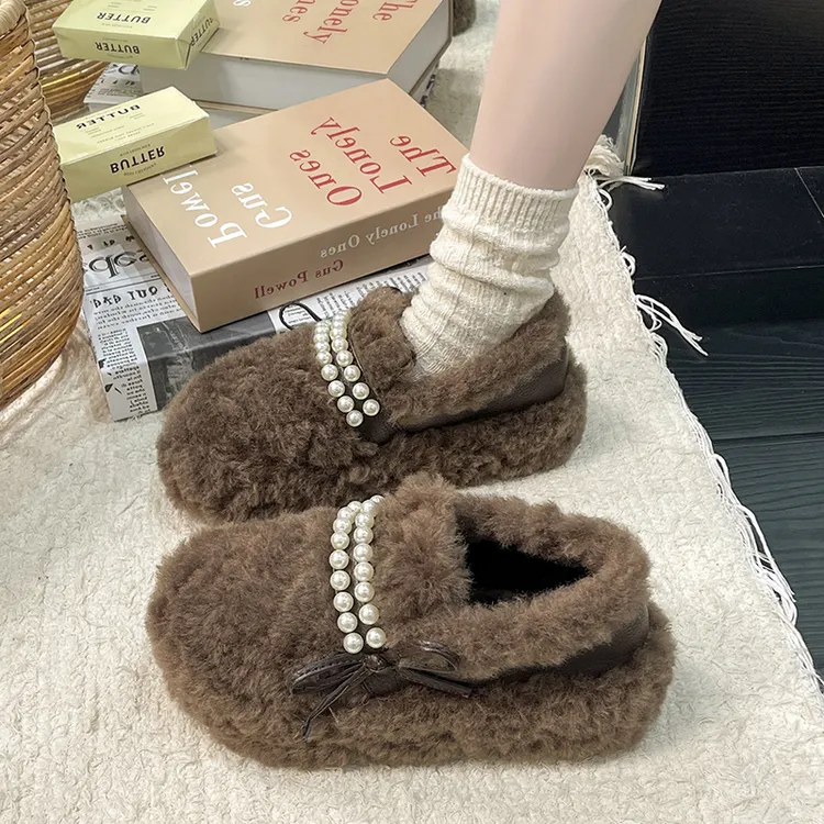 厚底仙女风毛毛鞋女2025年新款冬季外穿加绒保暖一脚蹬乐福鞋棉鞋