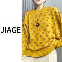 JIAGE-730秋冬新款圆领长袖小花花宽松休闲百搭显瘦韩系