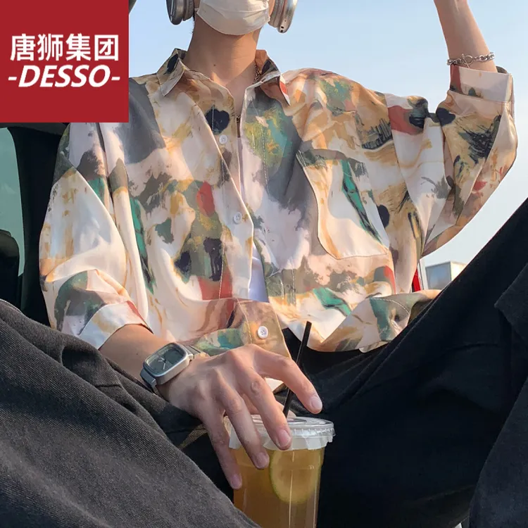 唐狮集团DESSO风宽松潮流百搭慵懒风情侣短袖衬衣日系海边花衬衫