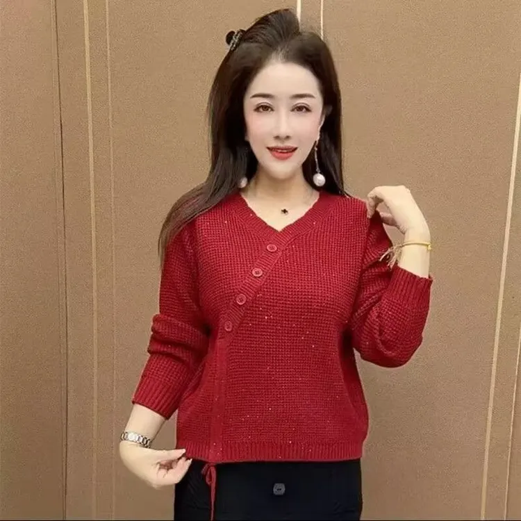 镂空勾花设计系带时尚针织衫女洋气减龄时髦短款气质休闲打底衫