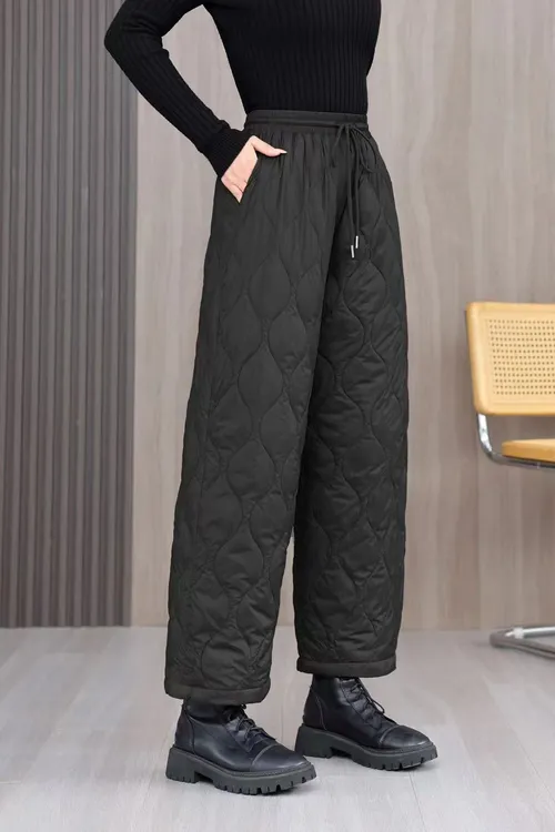 2025冬季新款松紧腰90绒白鸭绒加厚直筒裤阔腿羽绒裤002