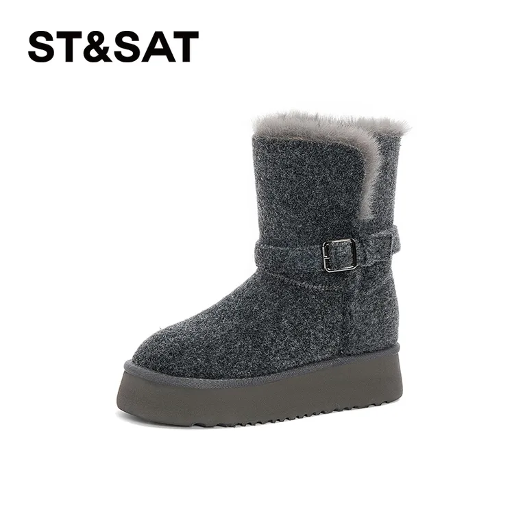 星期六加绒加厚东北雪地靴女24新款厚底防滑两穿休闲毛毛中筒棉靴