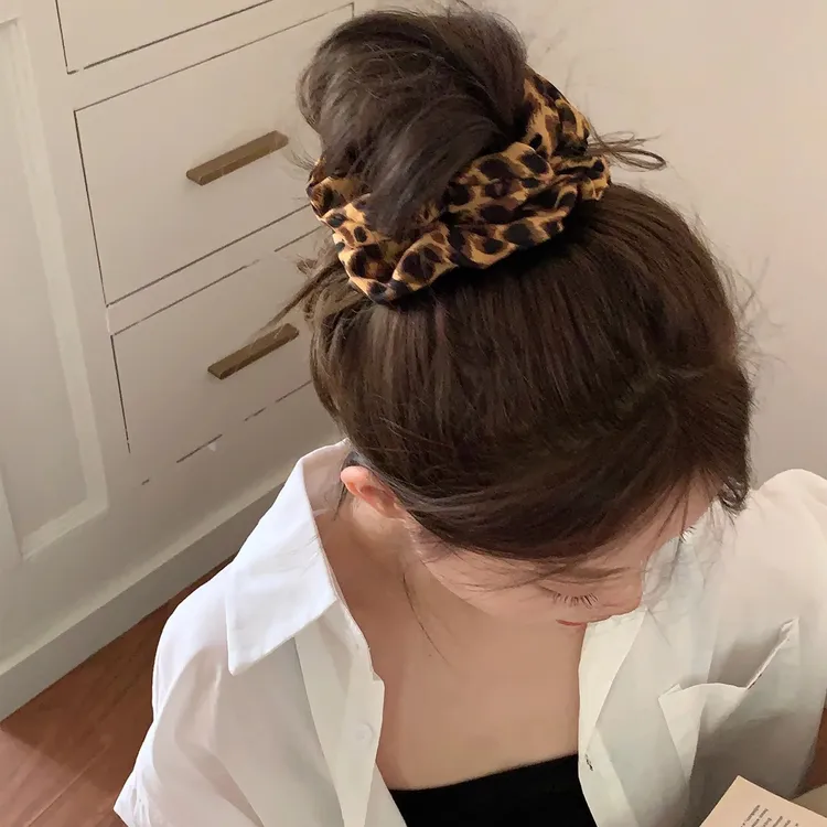 欧美百搭千禧辣妹豹纹大肠发圈女马尾辫头圈发绳橡皮筋配饰复古