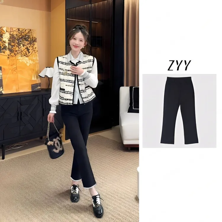 ZYY【魔法裤】2025/S新品九分百搭时尚撞色拼接休闲裤X25QXXK03142