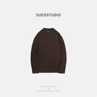 SUEO【天咝棉·小中领】抓剪烫工艺 成衣550g厚暖糯微宽松针织T恤