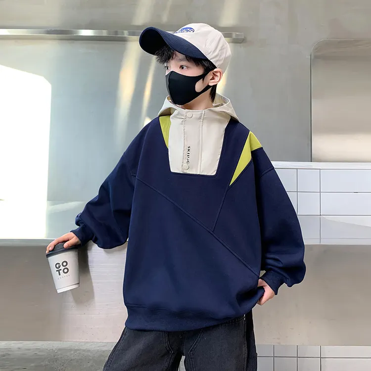 儿童装春秋季卫衣连帽5-15岁男童帅气polo衫中大童洋气韩版时髦潮